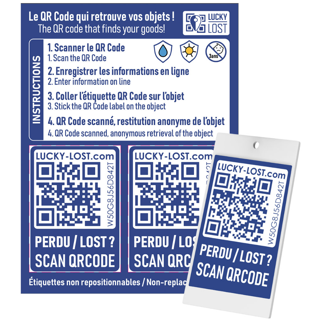 Le Pack Bleu 2 tiquettes QR Code Adh sives Avec 1 Mini Badge PVC Pour 
